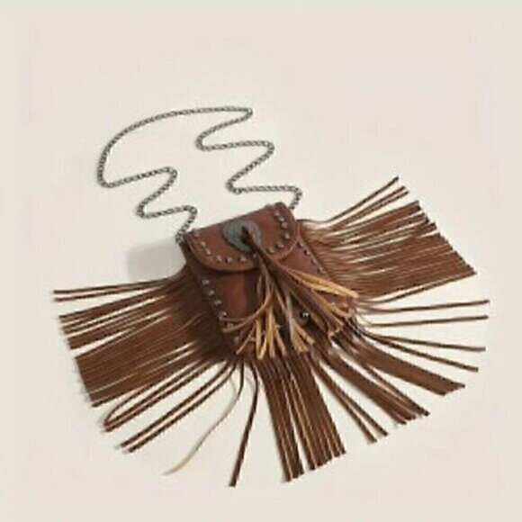 Y2K Fringe Crossbody Bag, Steampunk Chain Shoulder Bag, Trendy Studded Purse - Picture 5 of 8